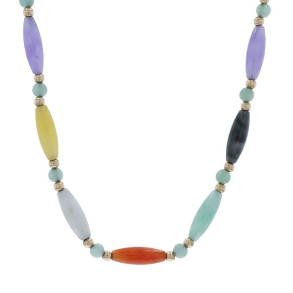 Yellow Gold Jadeite Beaded Necklace 18